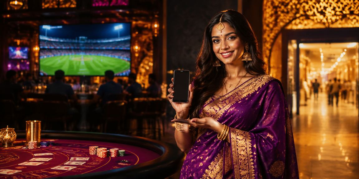 Young Indian man playing Teen Patti online inspired by cricket themes